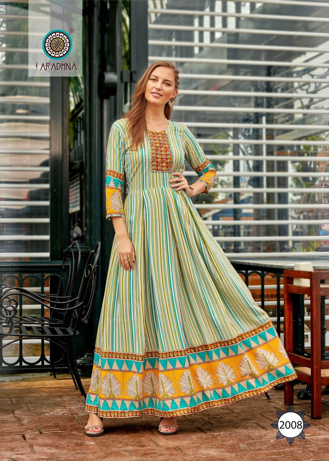 Aradhna Fashion Stripy 2 Cotton Wholesale Anarkali Kurti Collection